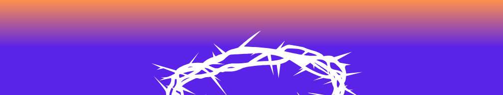 A crown of thorns over a violet and orange background, signifying a sunrise.